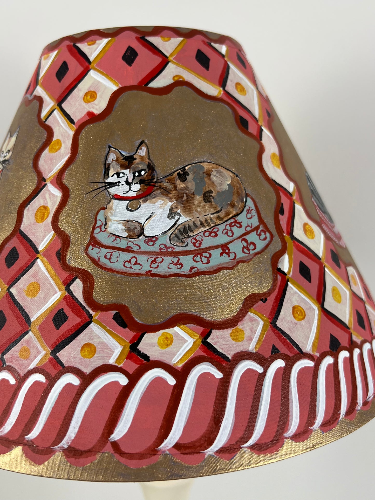 Hand-Painted Folk Art Lampshade with Cats – A One-Off Decorative Statement