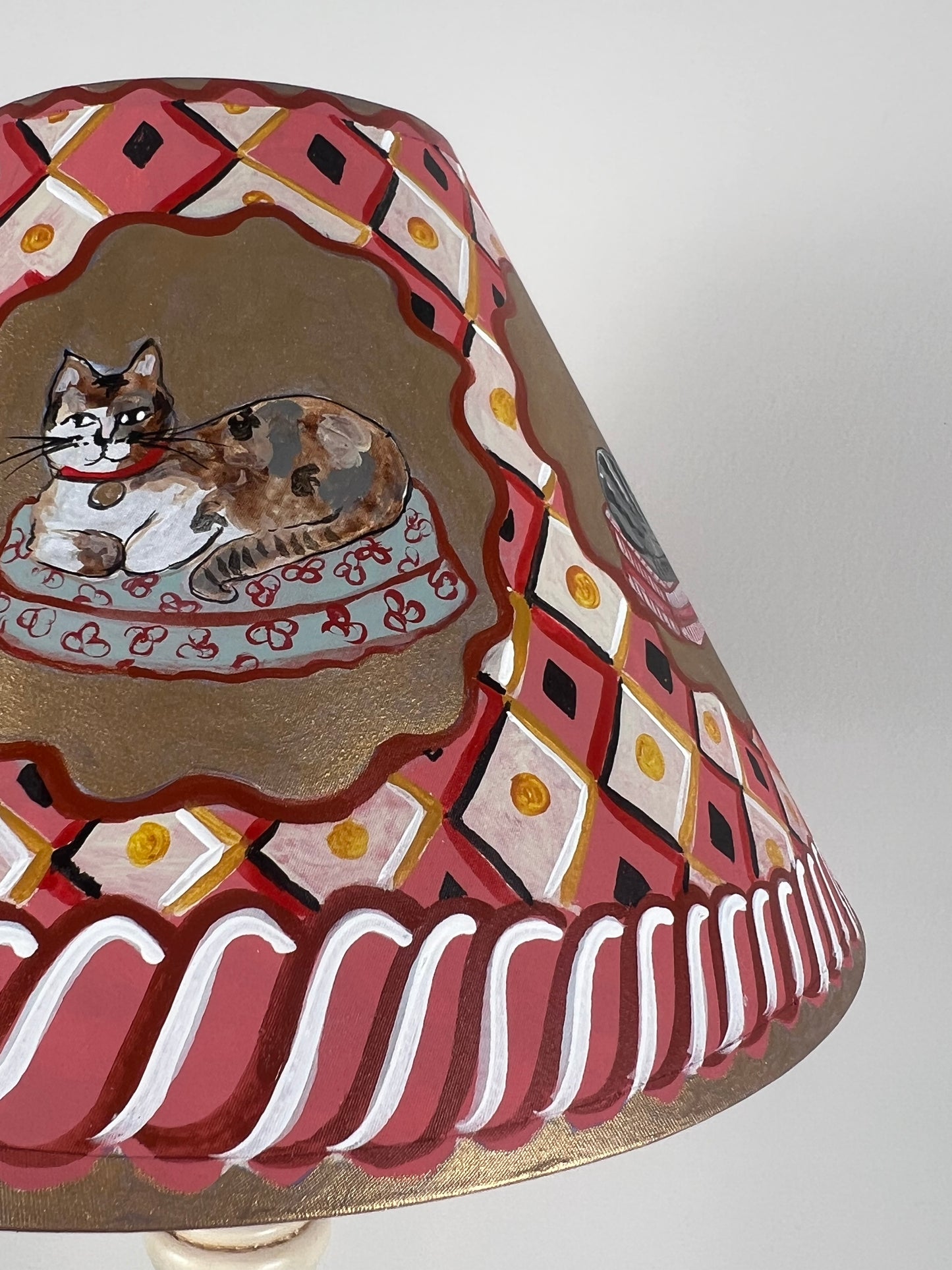 Hand-Painted Folk Art Lampshade with Cats – A One-Off Decorative Statement