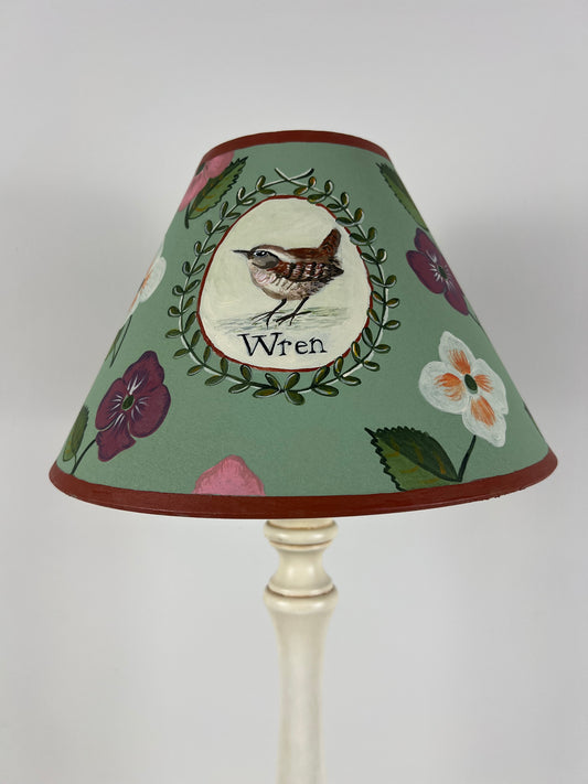 Hand-Painted Wren Lampshade – One-Off Folk Art & Natural History Design