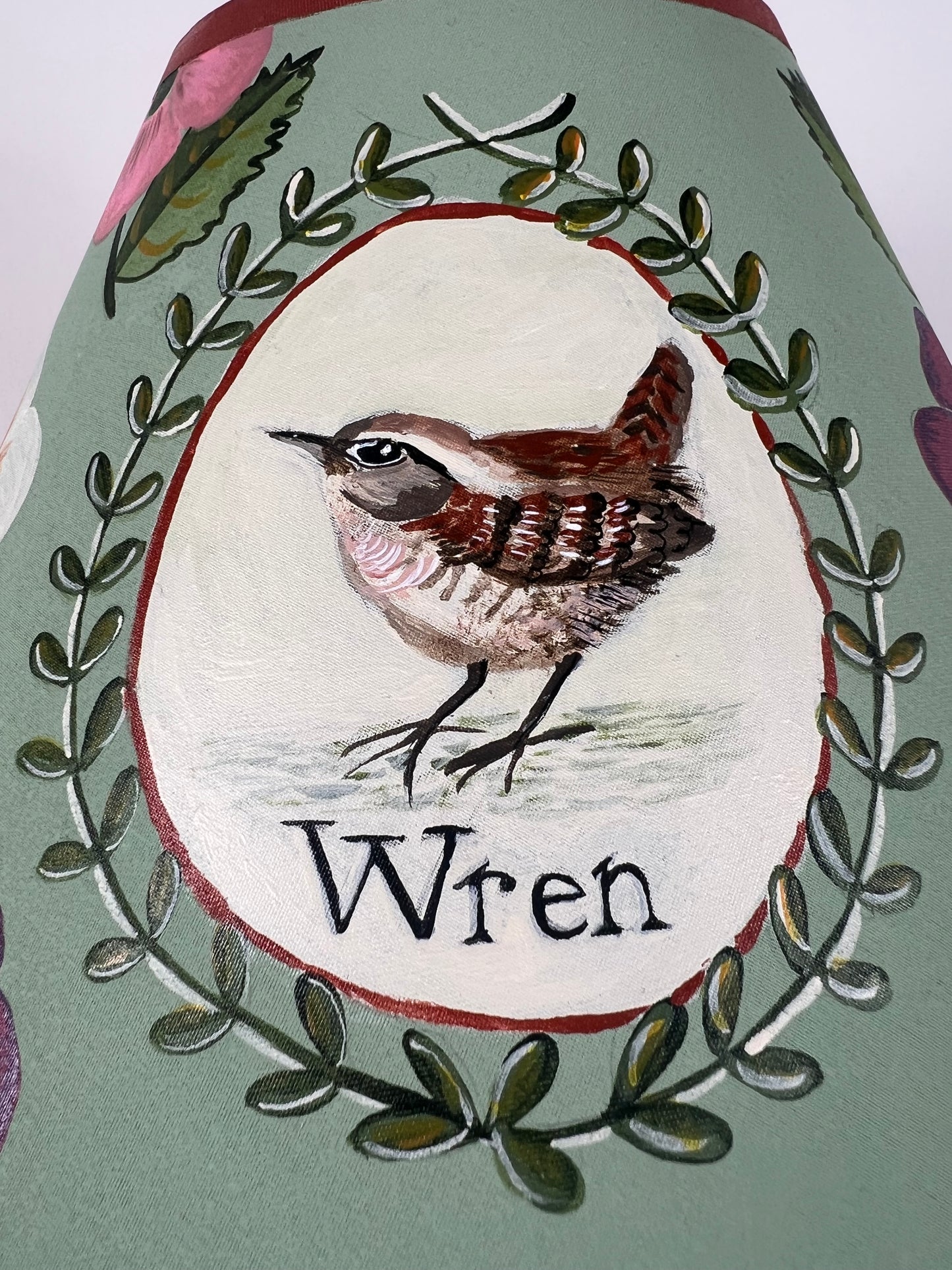 Hand-Painted Wren Lampshade – One-Off Folk Art & Natural History Design