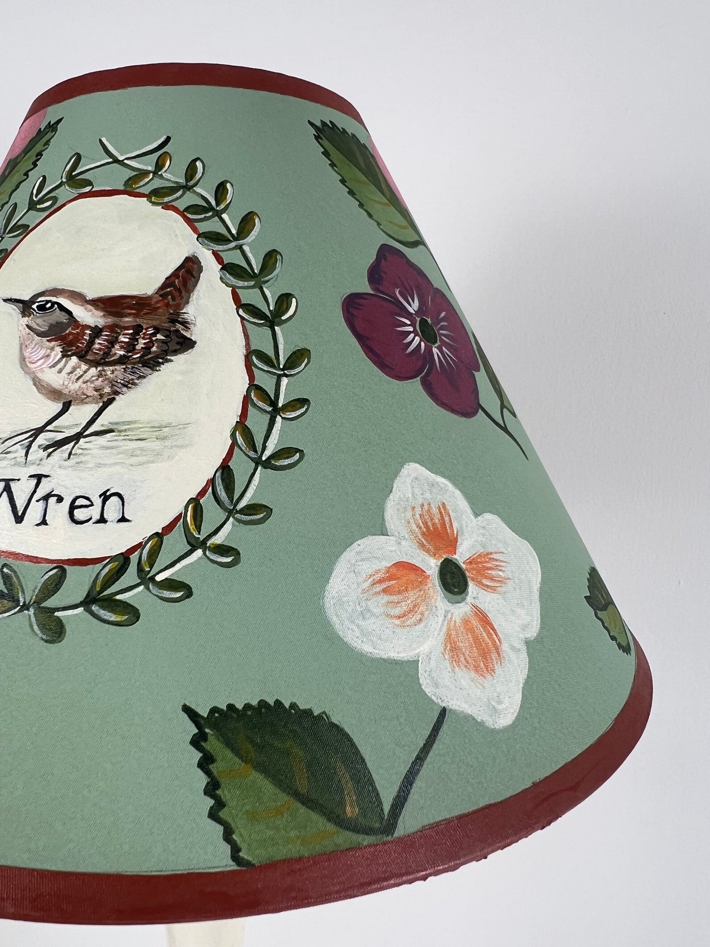 Hand-Painted Wren Lampshade – One-Off Folk Art & Natural History Design