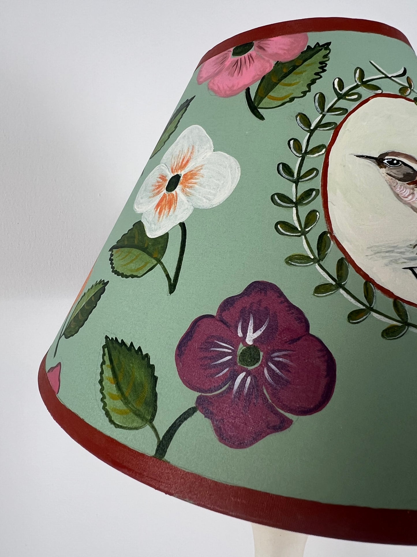 Hand-Painted Wren Lampshade – One-Off Folk Art & Natural History Design