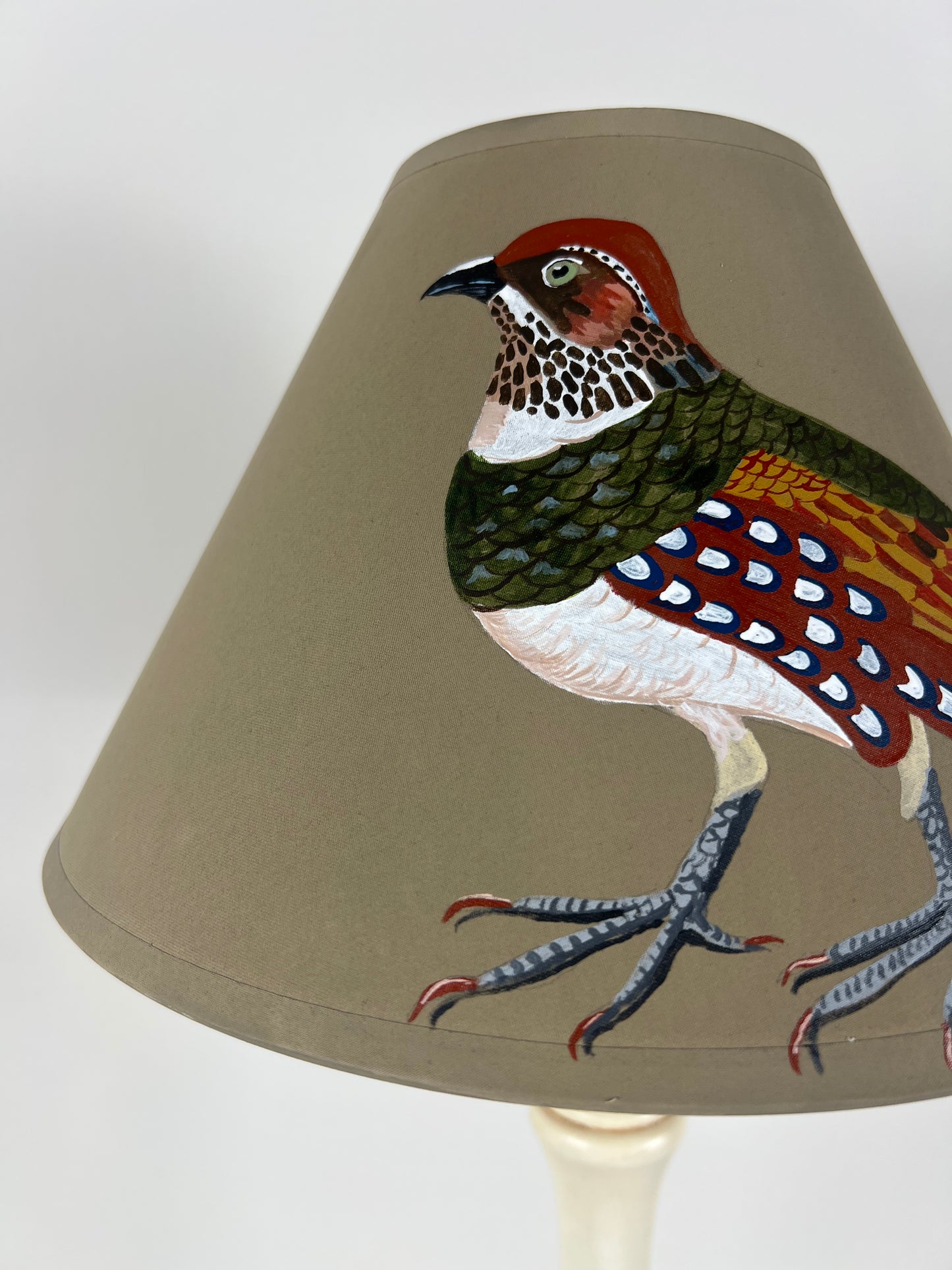 Hand-Painted Partridge Lampshade – One-Off Natural History Folk Art Design