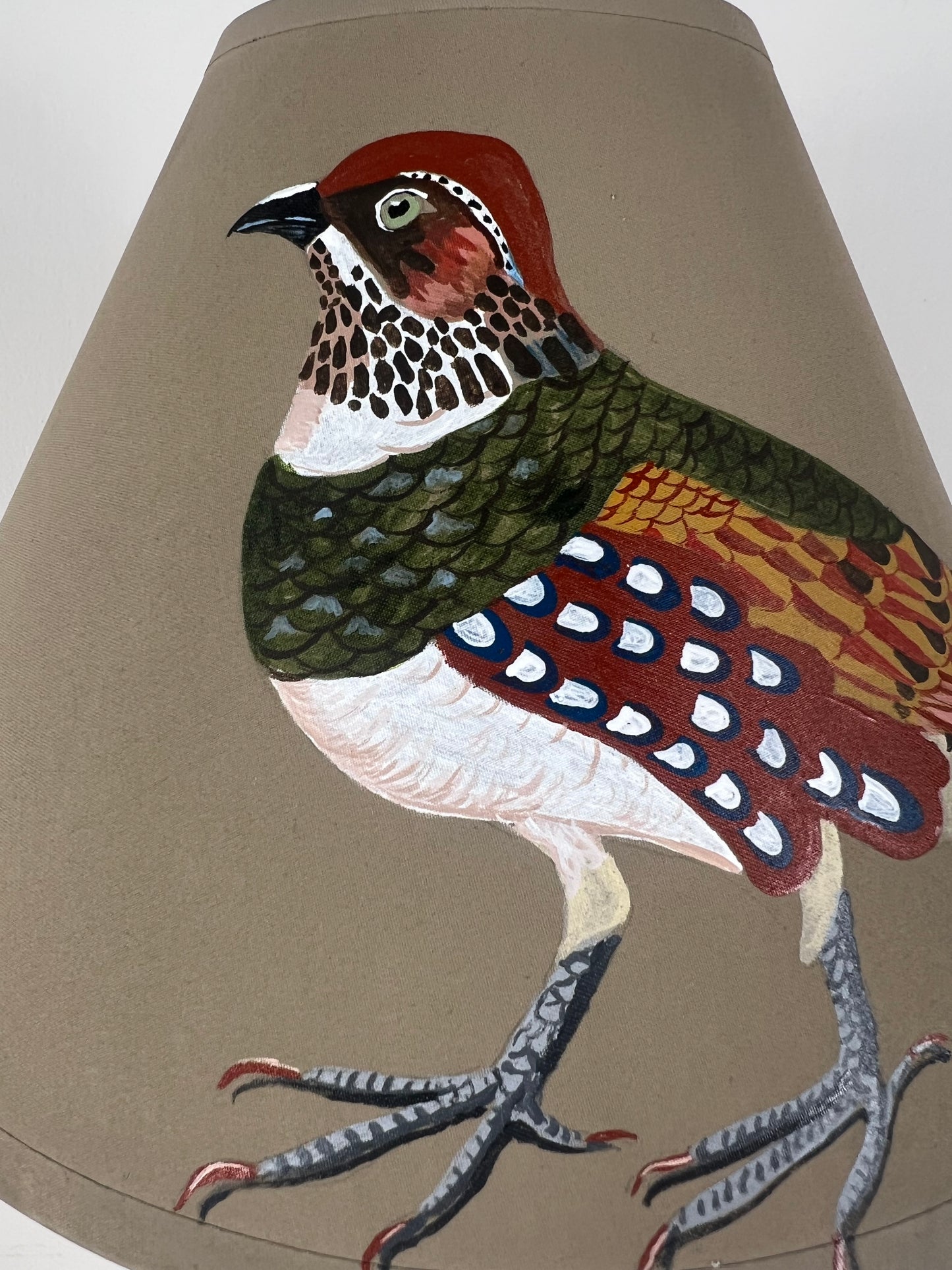 Hand-Painted Partridge Lampshade – One-Off Natural History Folk Art Design