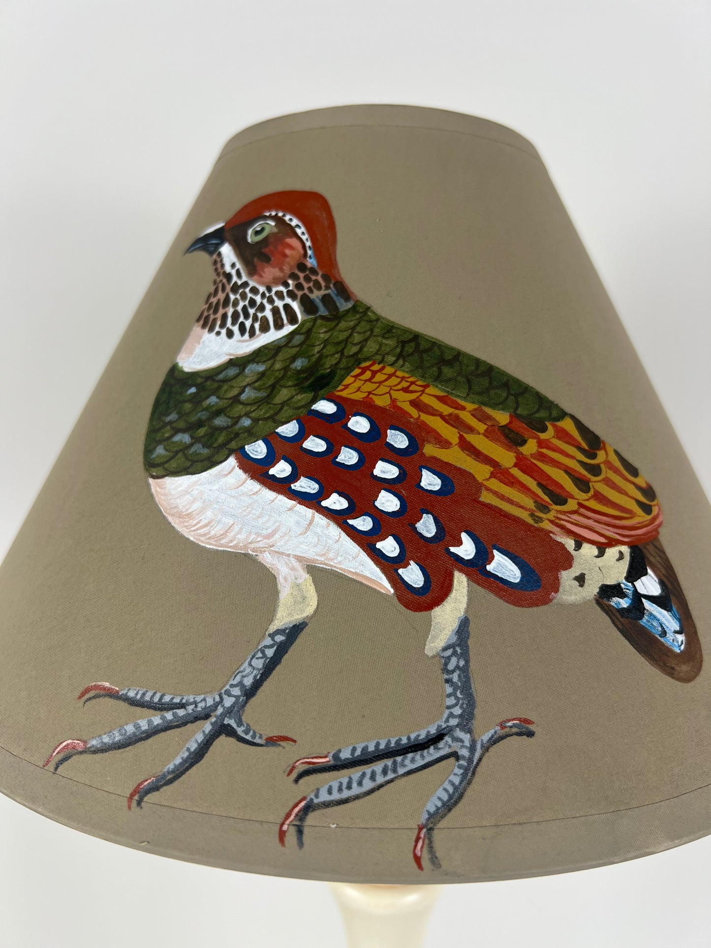 Hand-Painted Partridge Lampshade – One-Off Natural History Folk Art Design