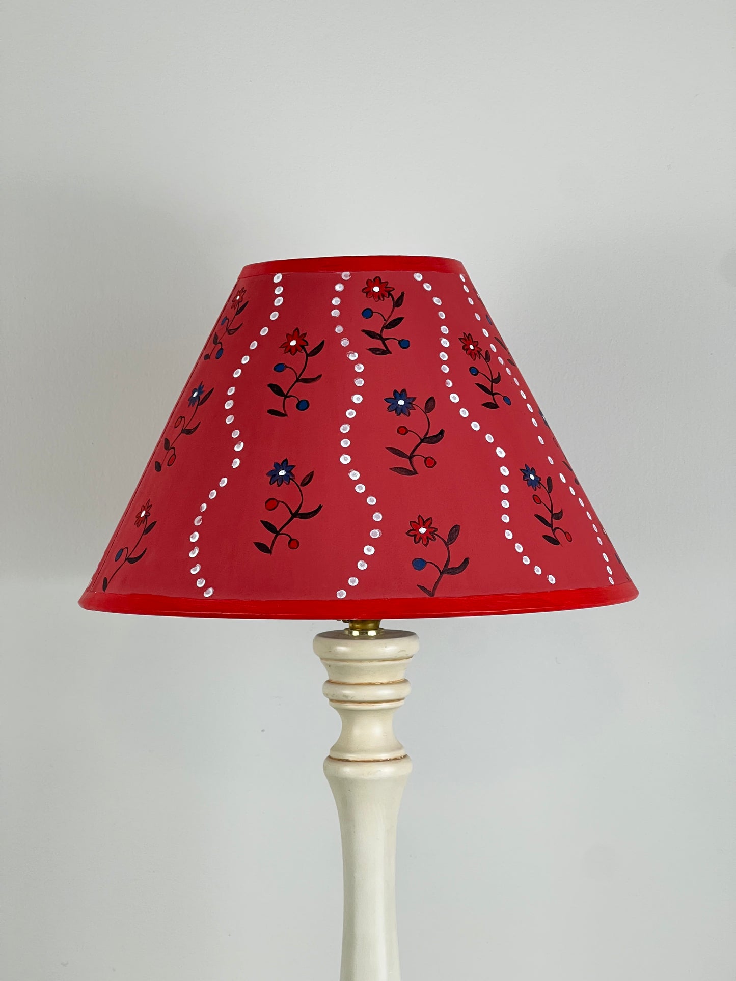 Hand-Painted Floral Folk Art Lampshade – One-Off Red Patterned Design