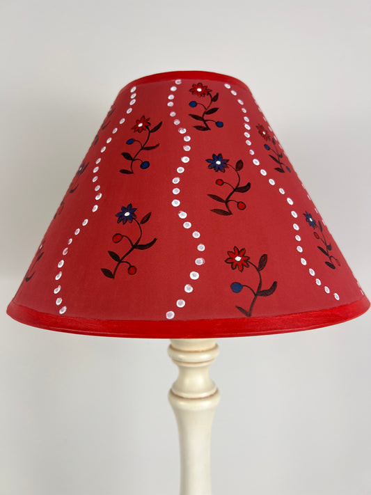 Hand-Painted Floral Folk Art Lampshade – One-Off Red Patterned Design