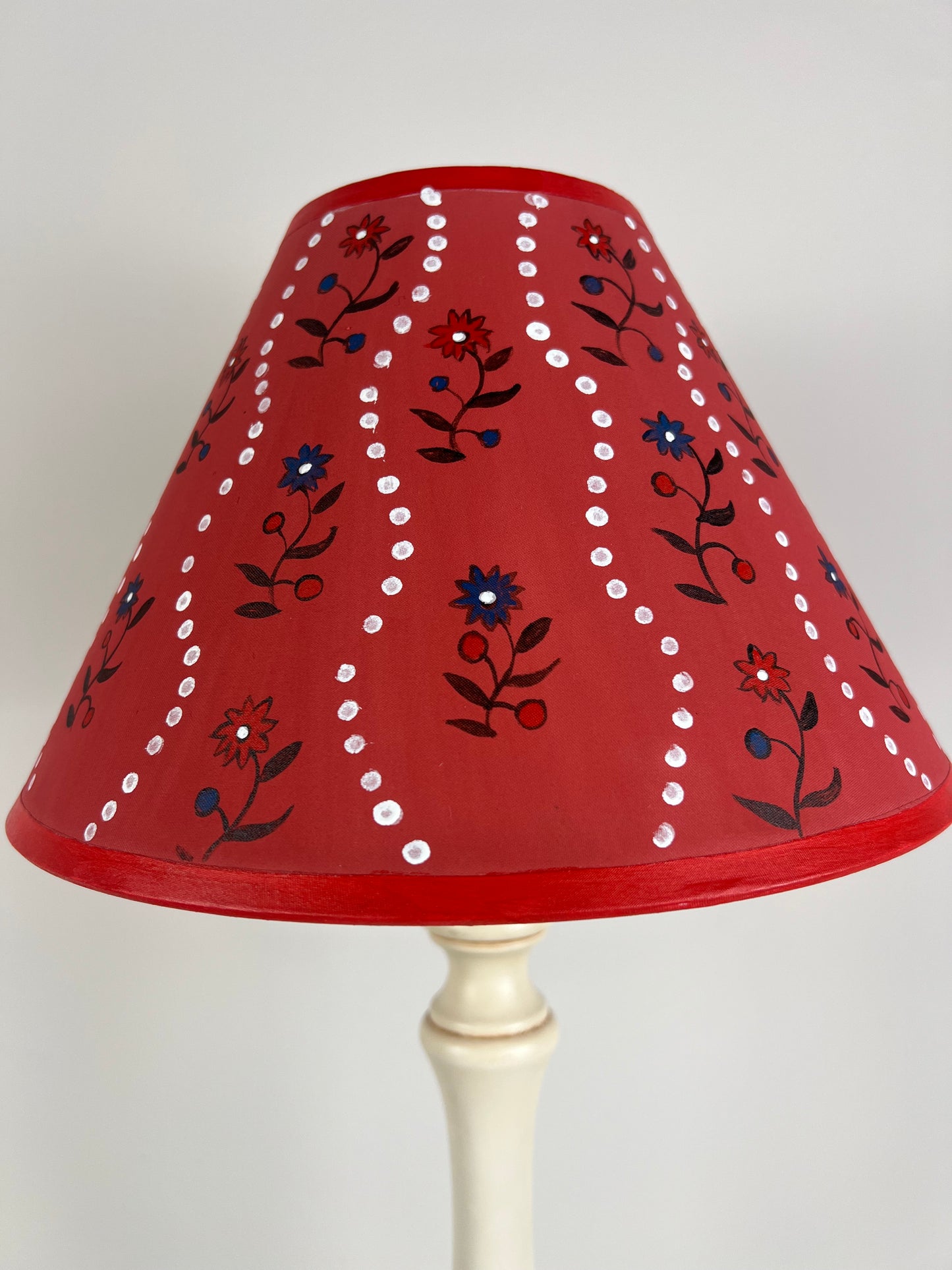 Hand-Painted Floral Folk Art Lampshade – One-Off Red Patterned Design