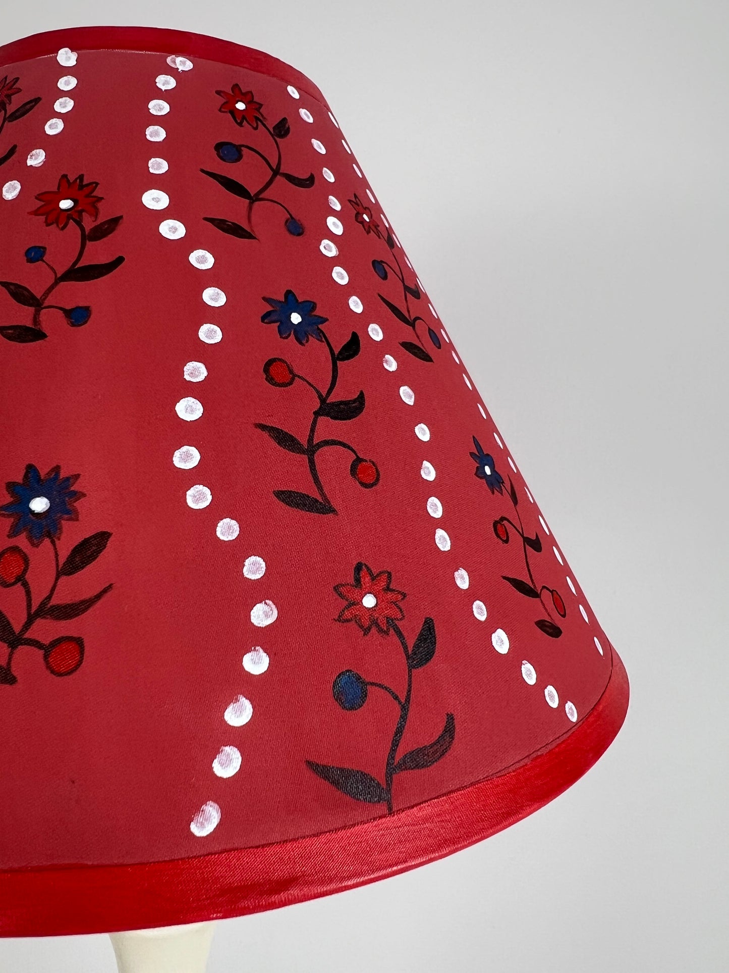 Hand-Painted Floral Folk Art Lampshade – One-Off Red Patterned Design