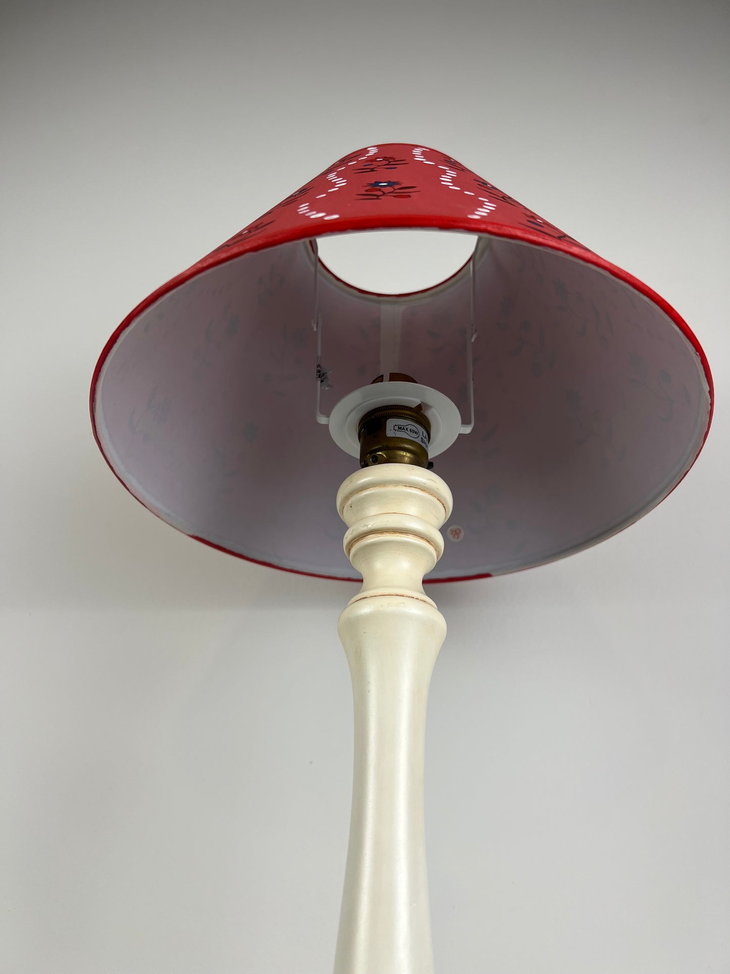 Hand-Painted Floral Folk Art Lampshade – One-Off Red Patterned Design