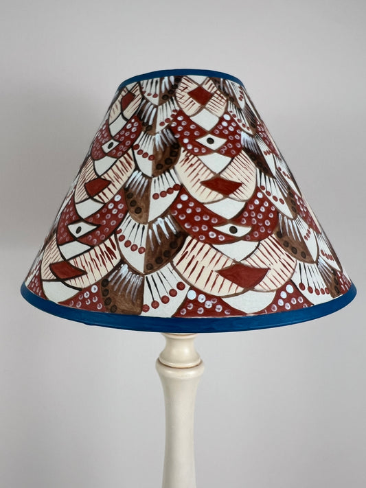 Hand-Painted Patterned Lampshade – One-Off Folk Art Design in Earthy Tones