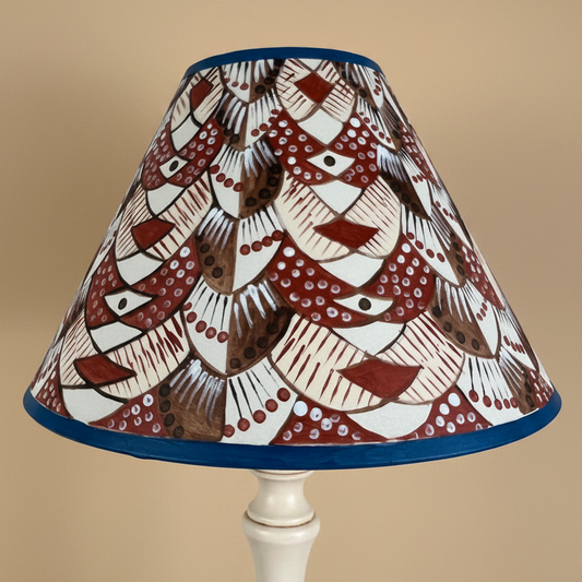 Hand-Painted Patterned Lampshade – One-Off Folk Art Design in Earthy Tones