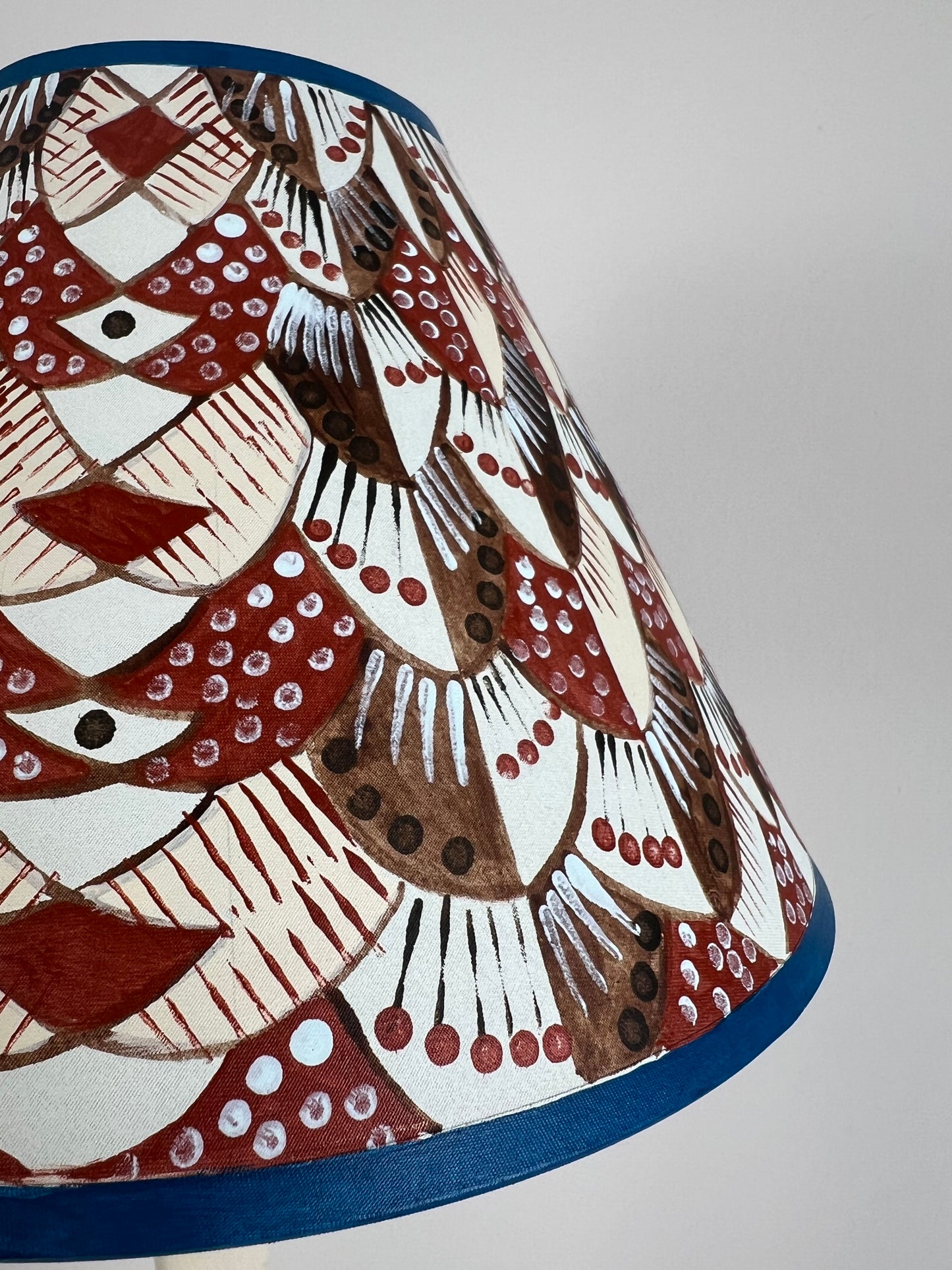 Hand-Painted Patterned Lampshade – One-Off Folk Art Design in Earthy Tones
