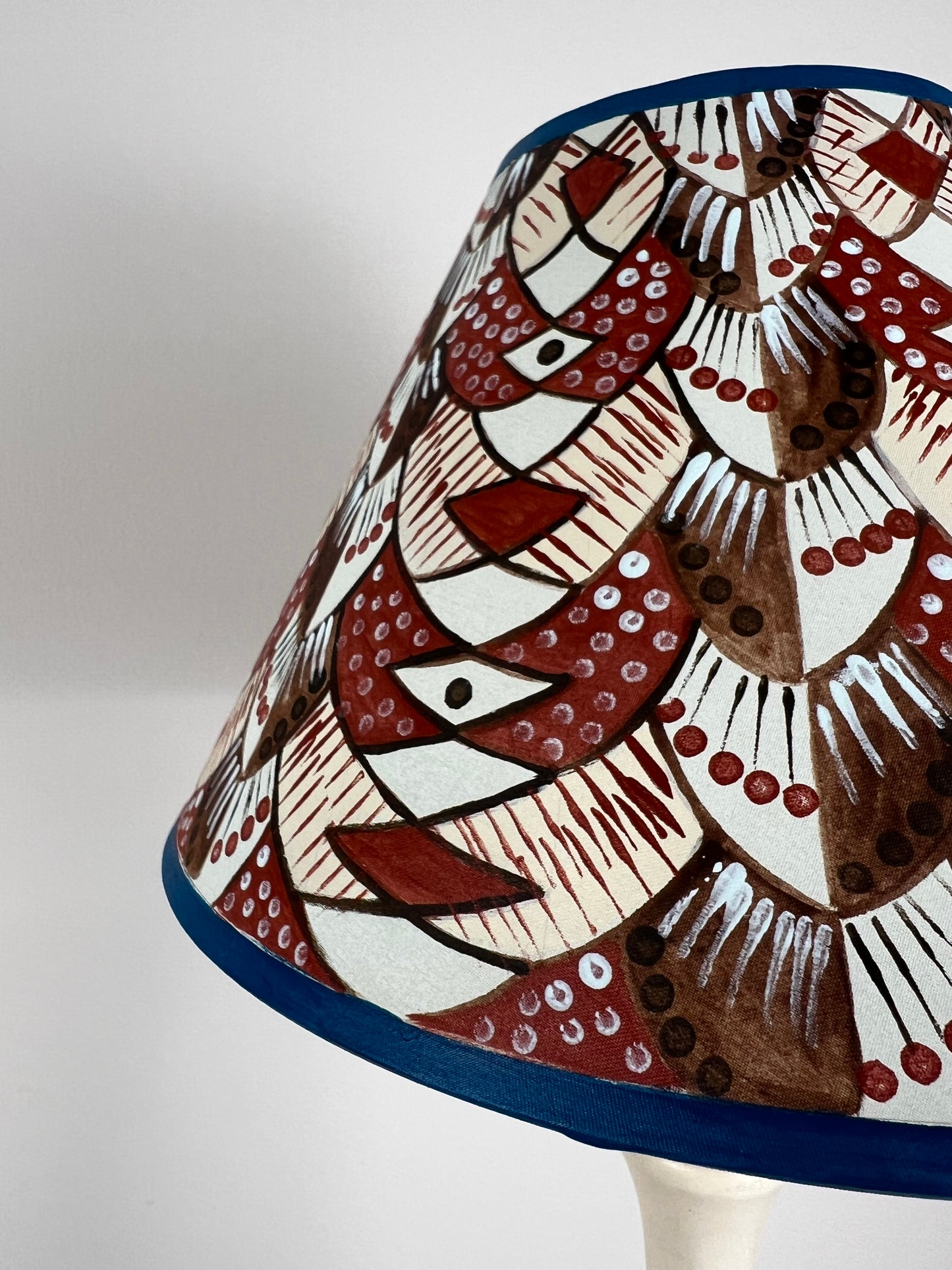 Hand-Painted Patterned Lampshade – One-Off Folk Art Design in Earthy Tones