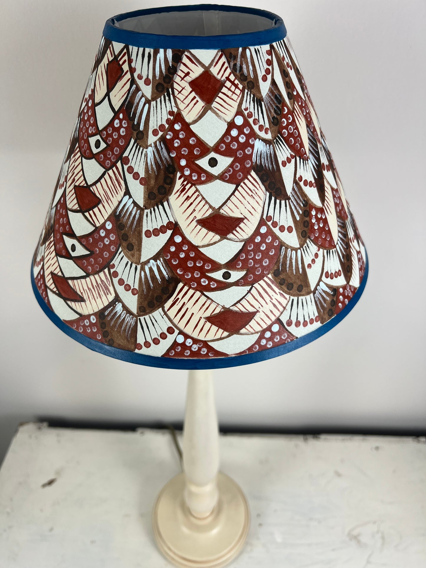 Hand-Painted Patterned Lampshade – One-Off Folk Art Design in Earthy Tones
