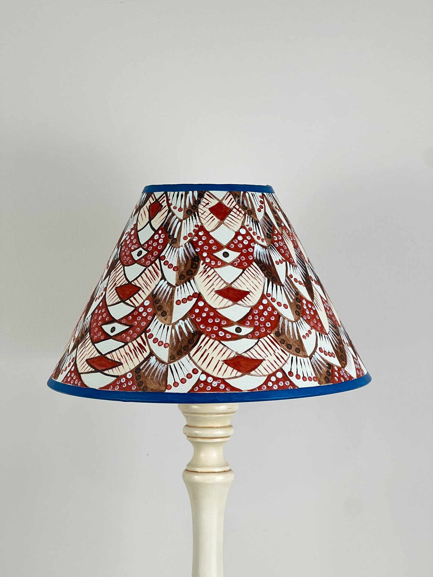 Hand-Painted Patterned Lampshade – One-Off Folk Art Design in Earthy Tones