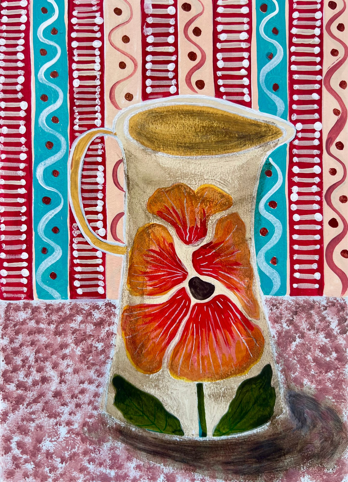 Pansy Jug with Stripy Wallpaper - Original Painting