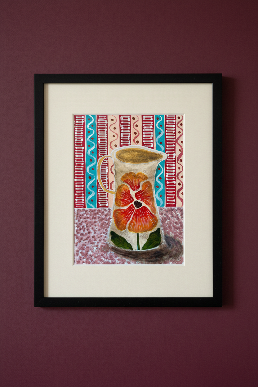 Pansy Jug with Stripy Wallpaper - Original Painting