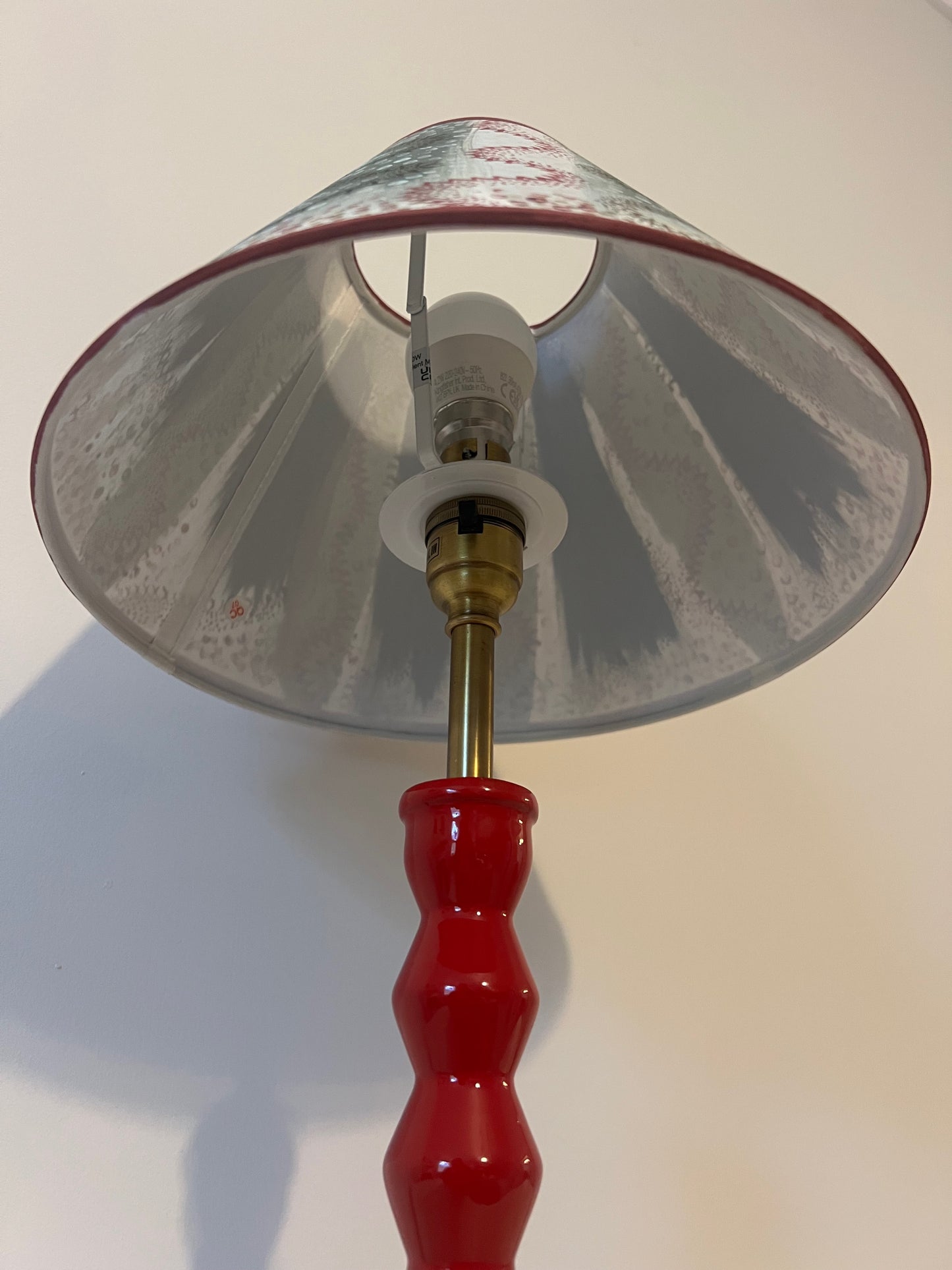 Painterly Folk Pattern Lampshade – Soft Green & Madder Red