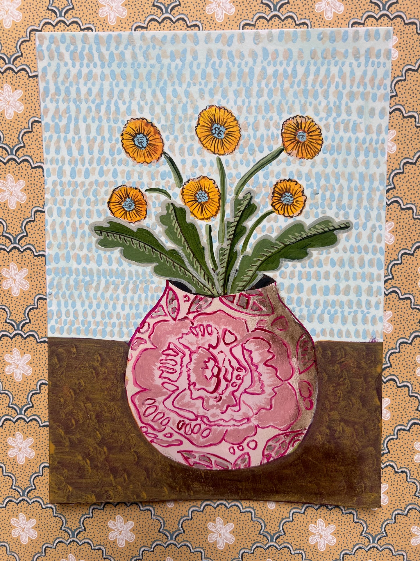 Daisies in Pink Floral Jug - Original Artwork