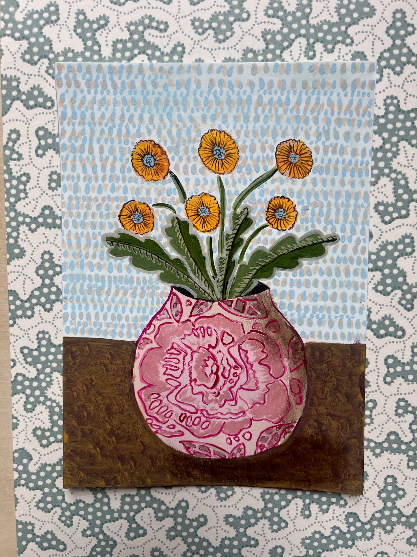 Daisies in Pink Floral Jug - Original Artwork