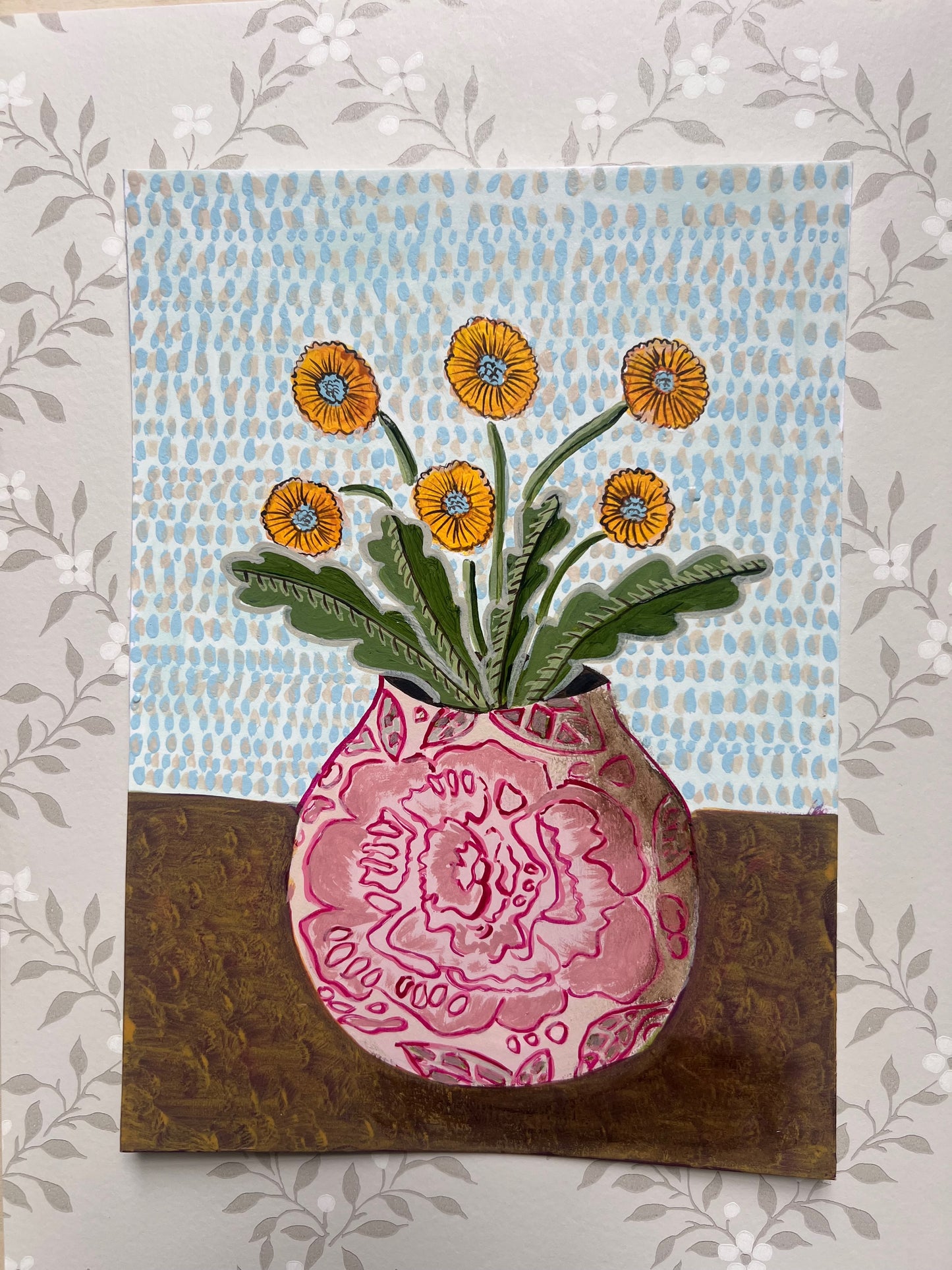 Daisies in Pink Floral Jug - Original Artwork
