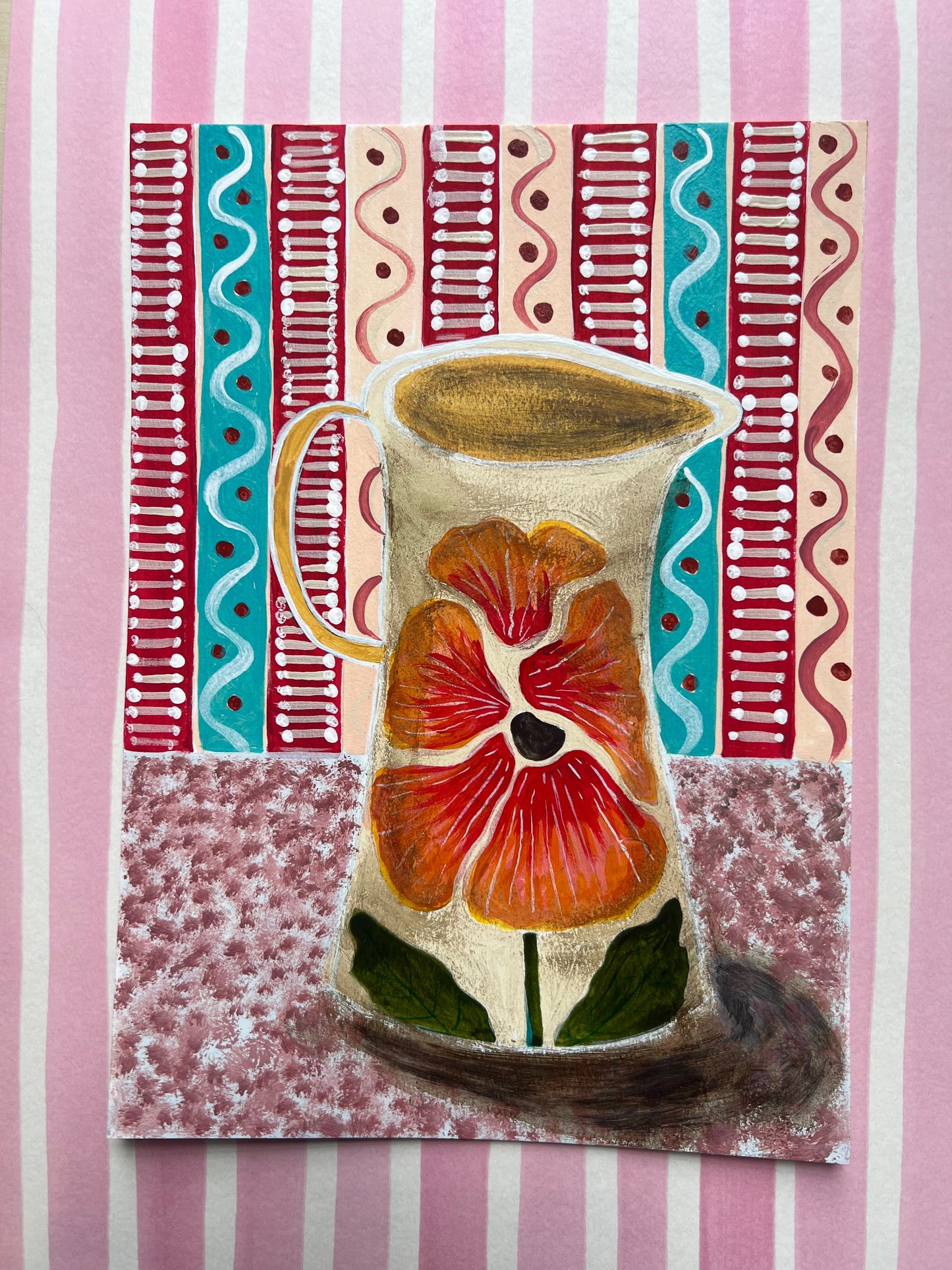Pansy Jug with Stripy Wallpaper - Original Painting