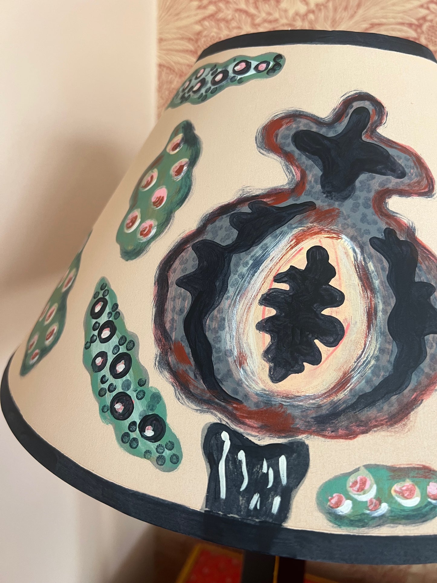 Large Hand-Painted Thistle Lampshade – Botanical Study in Moss & Ink