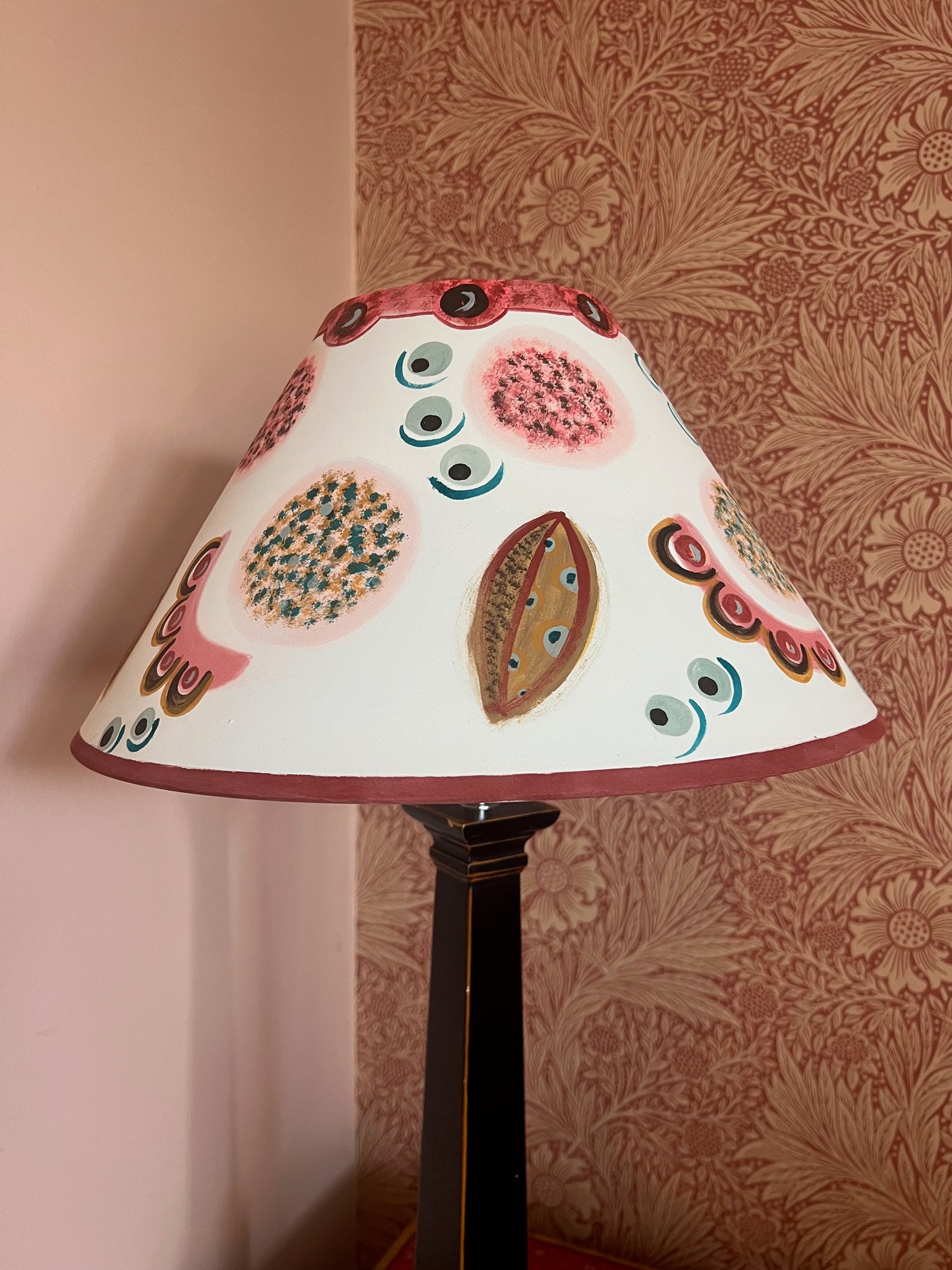 Hand-Painted Decorative Lampshade – Painterly Folk Motif in Blush & Ochre