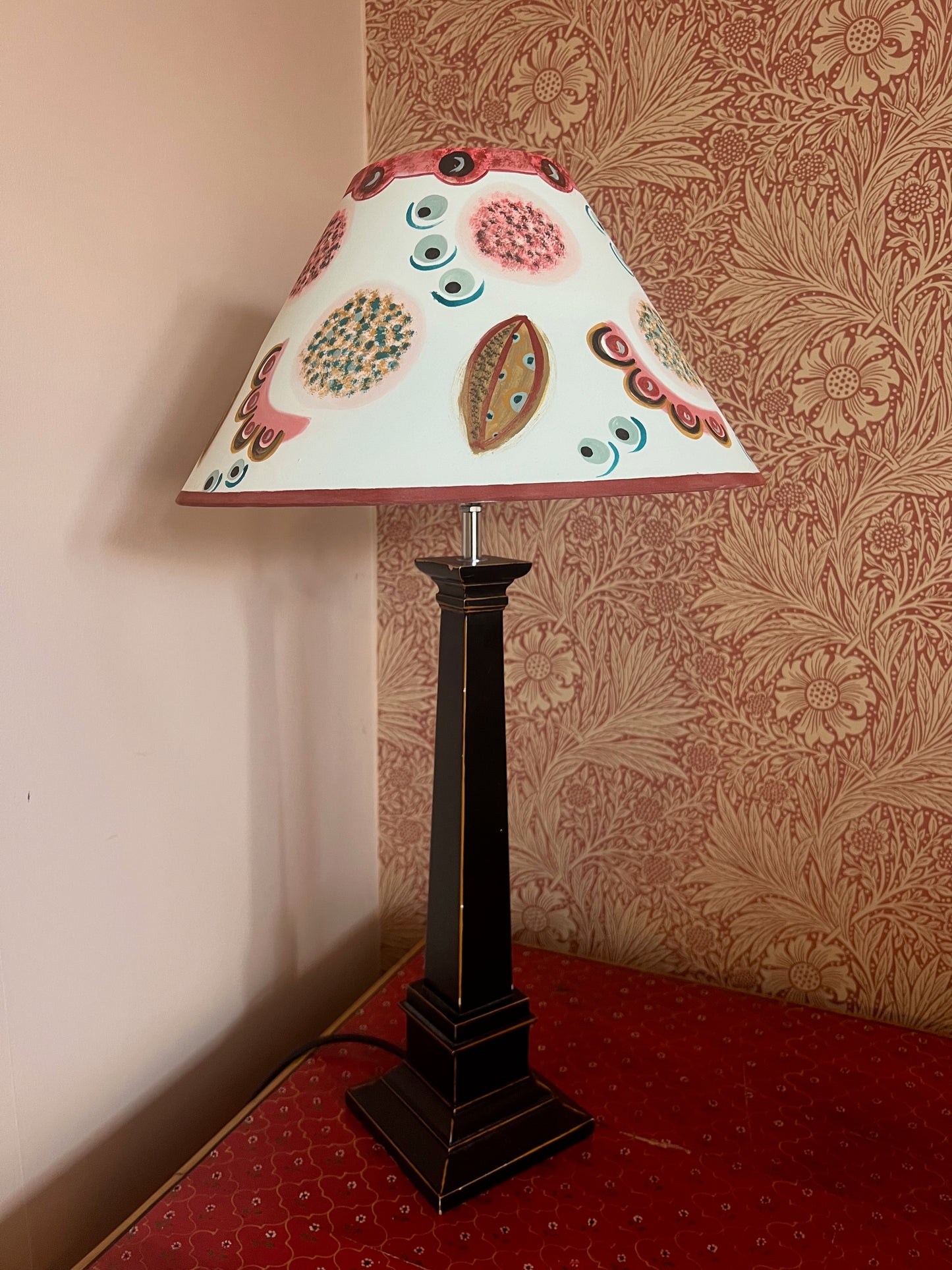 Hand-Painted Decorative Lampshade – Painterly Folk Motif in Blush & Ochre
