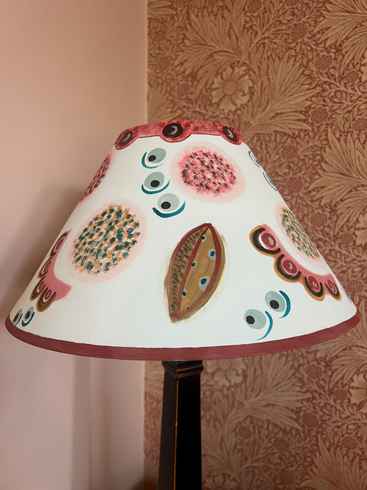 Hand-Painted Decorative Lampshade – Painterly Folk Motif in Blush & Ochre