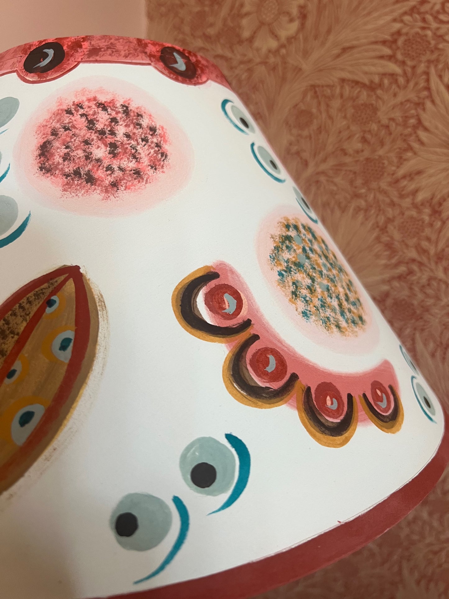 Hand-Painted Decorative Lampshade – Painterly Folk Motif in Blush & Ochre