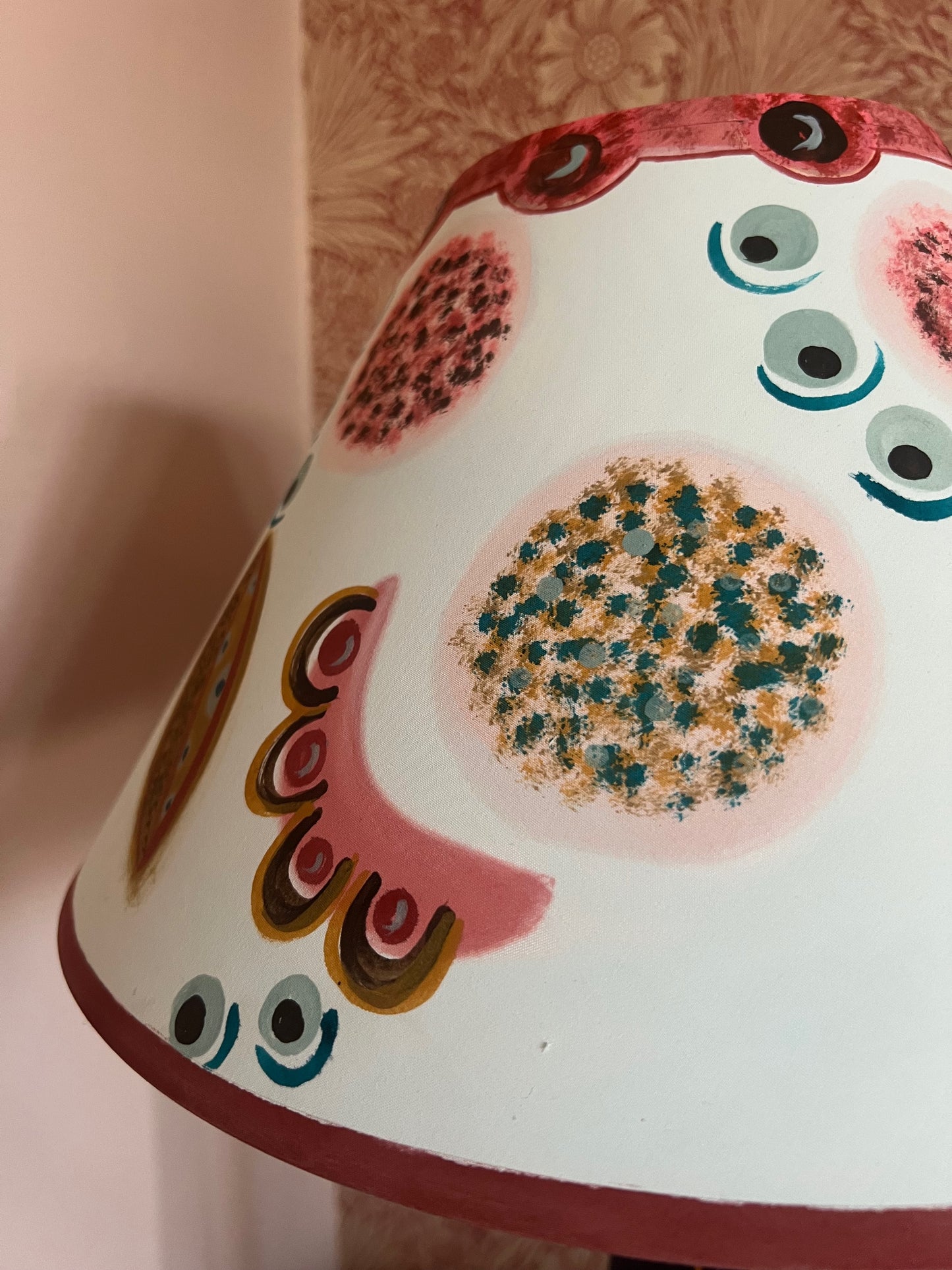 Hand-Painted Decorative Lampshade – Painterly Folk Motif in Blush & Ochre