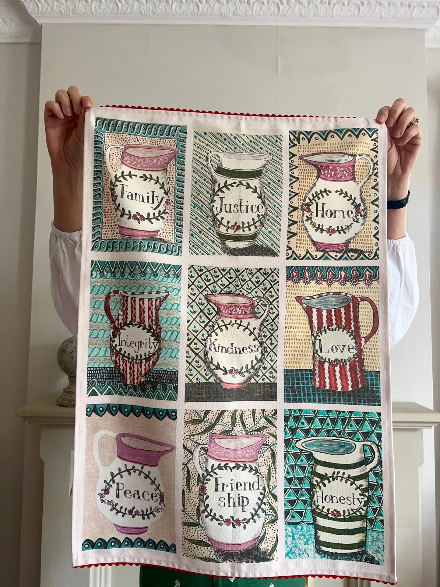 Personal Values Tea Towel with Ric Rac Trim