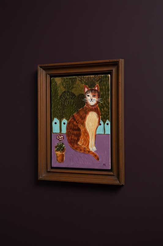 Original Cat Painting on Wooden Board | Acrylic Folk Art