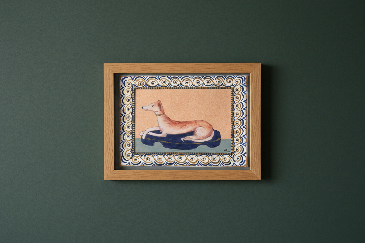 Staffordshire Greyhound Original Painting on Monoprint Background