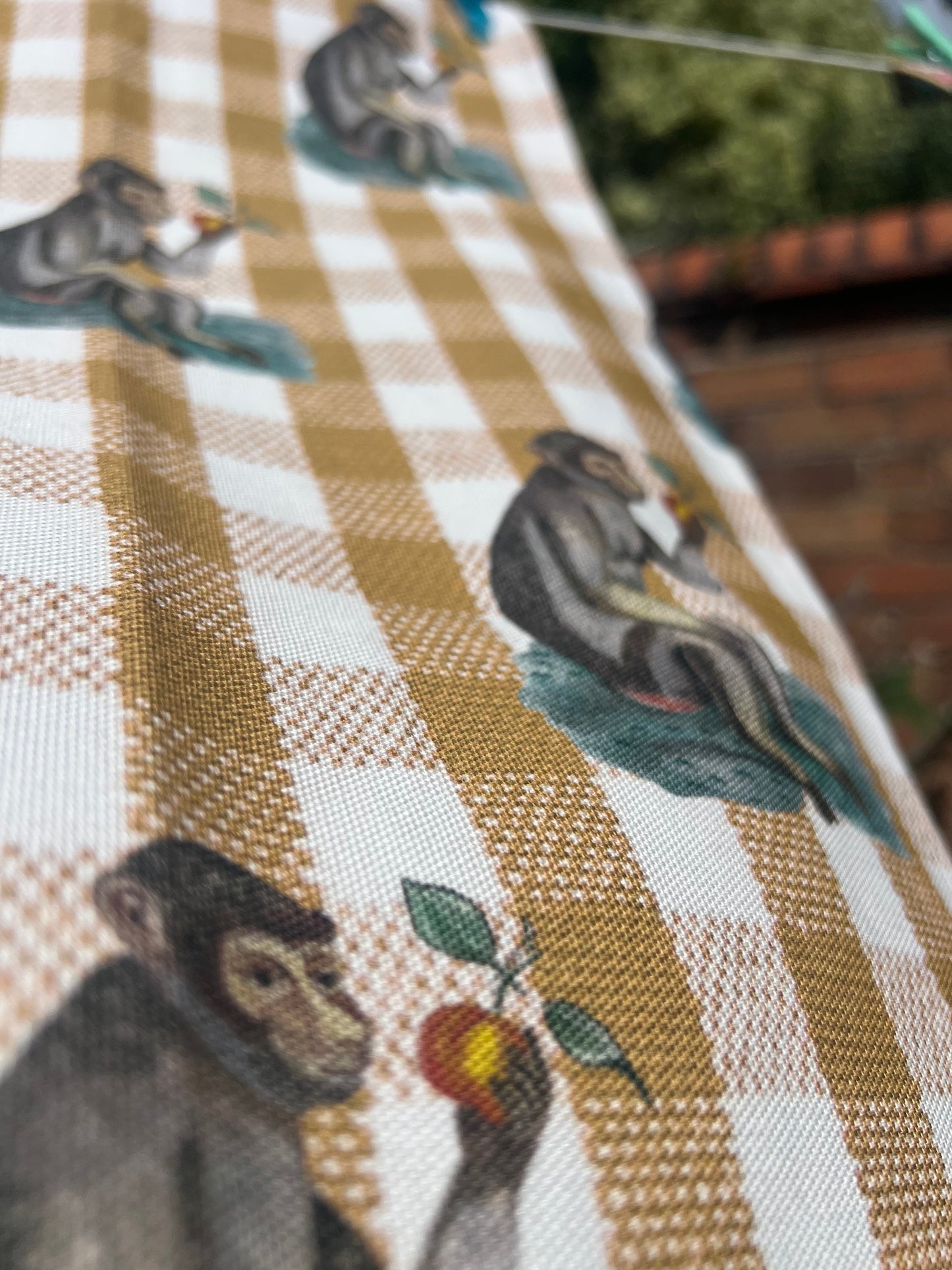 Gingham Monkey Tea Towel