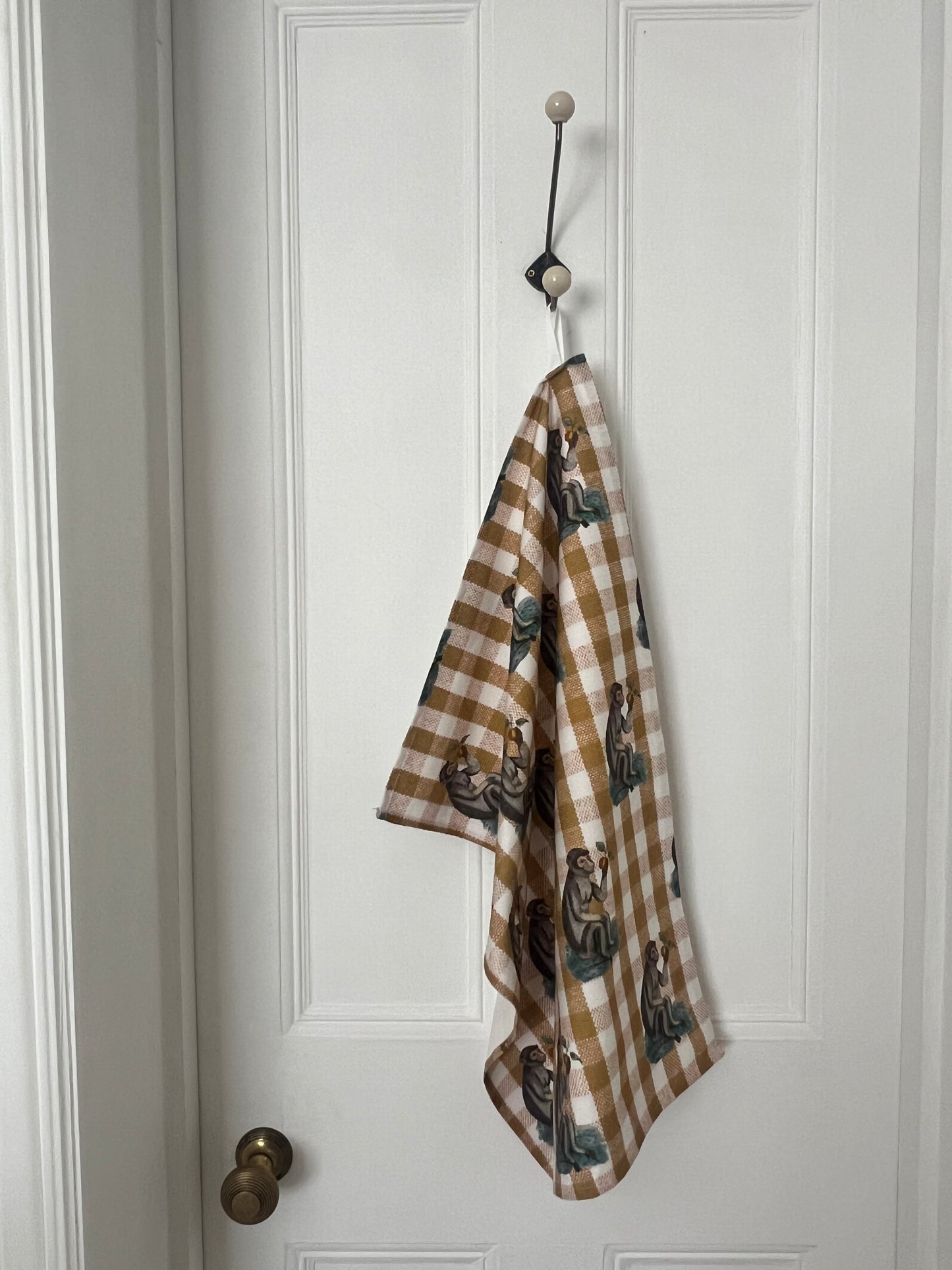 Gingham Monkey Tea Towel