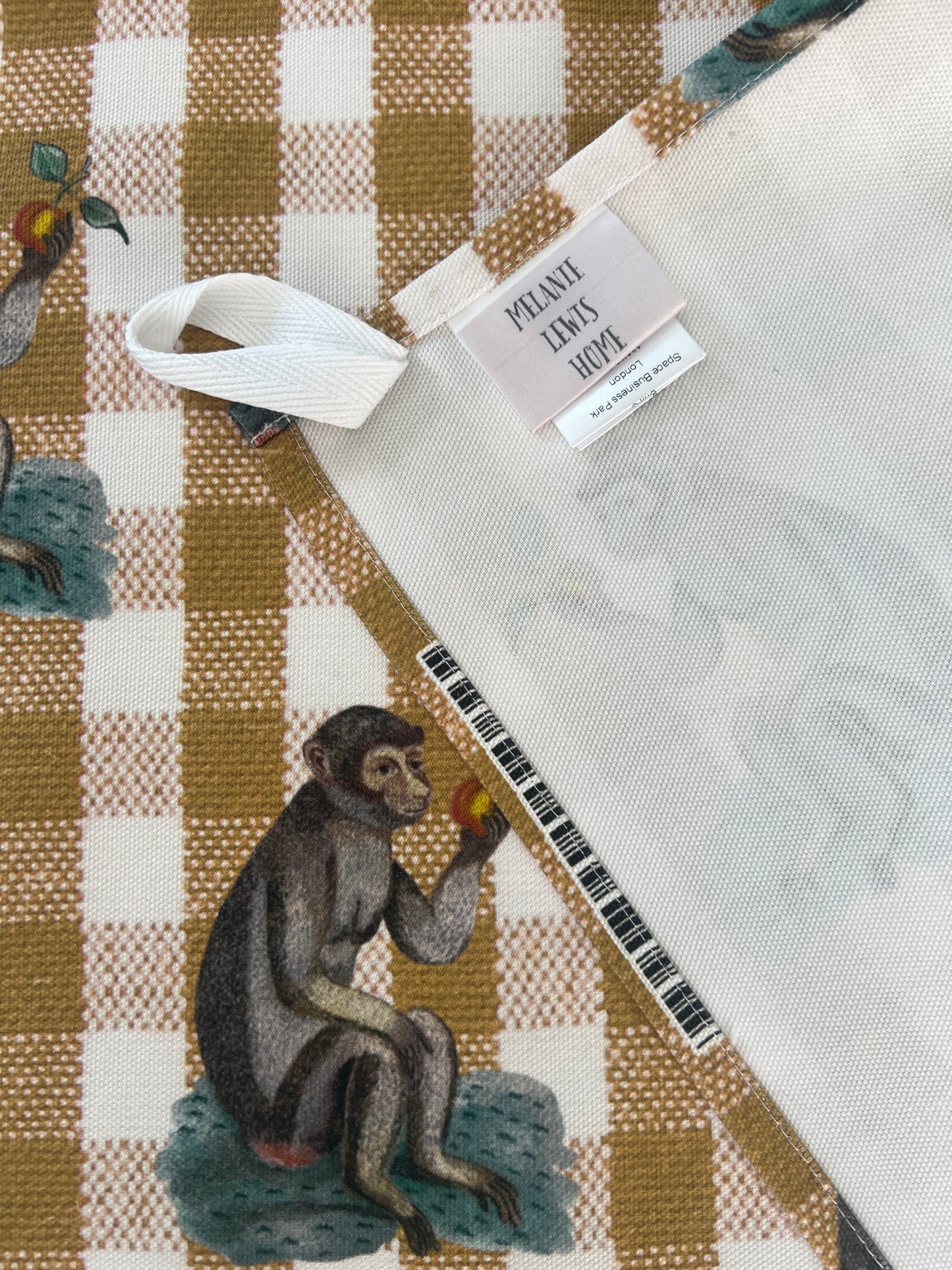 Gingham Monkey Tea Towel