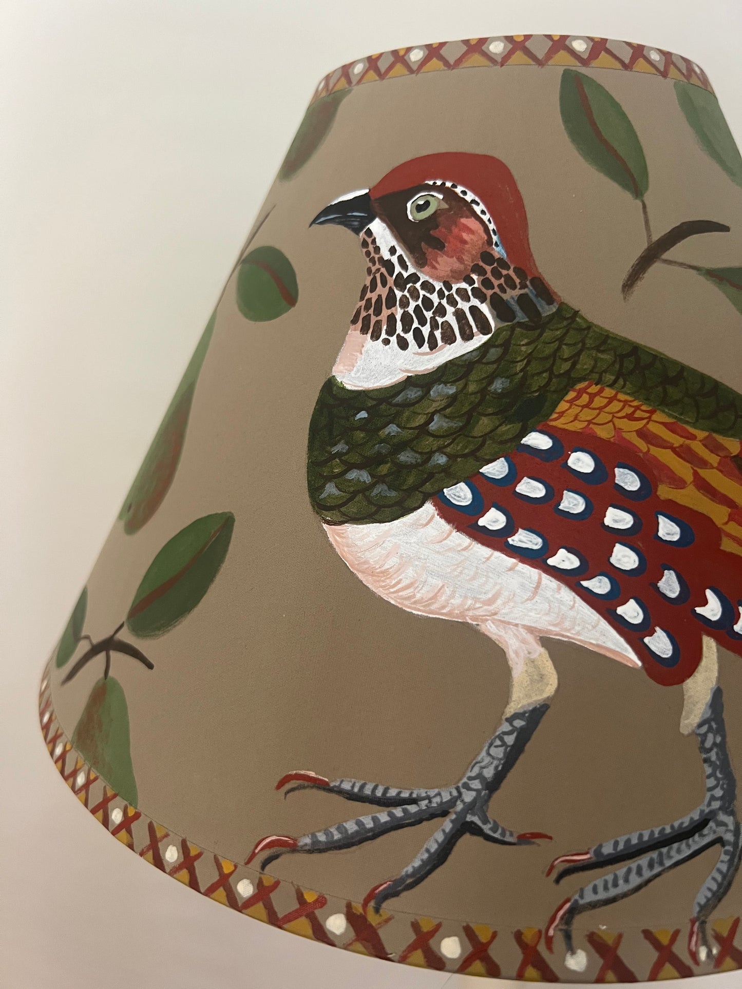 Hand-Painted Partridge Lampshade – One-Off Natural History Folk Art Design