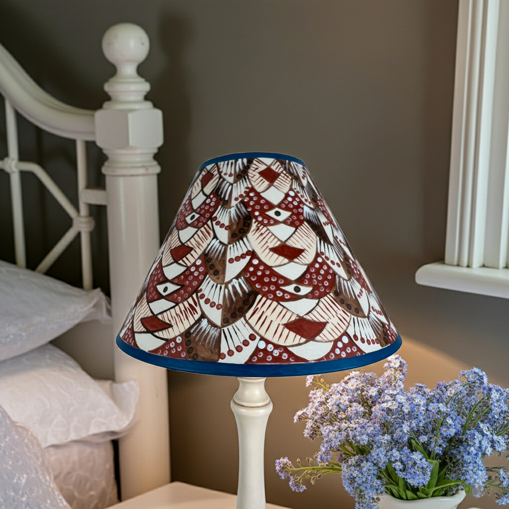 Hand-Painted Patterned Lampshade – One-Off Folk Art Design in Earthy Tones