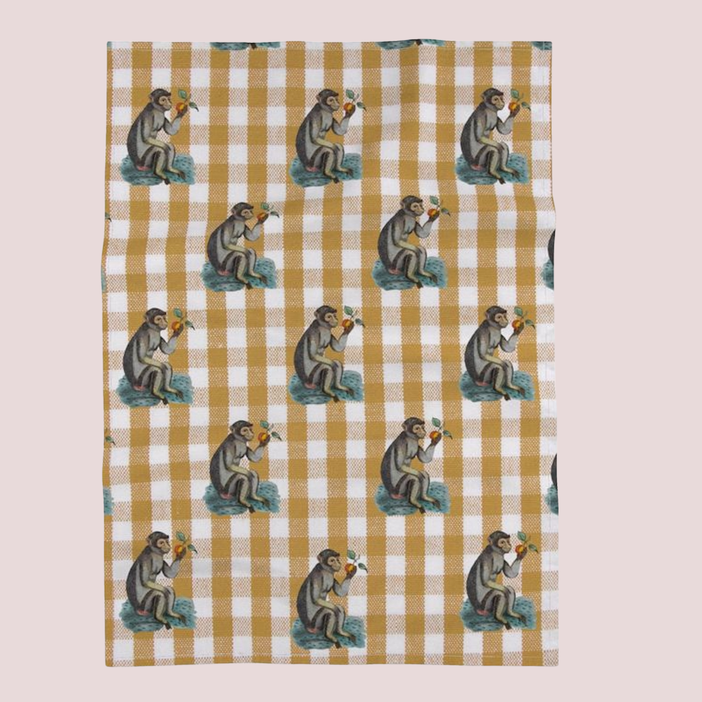 Gingham Monkey Tea Towel