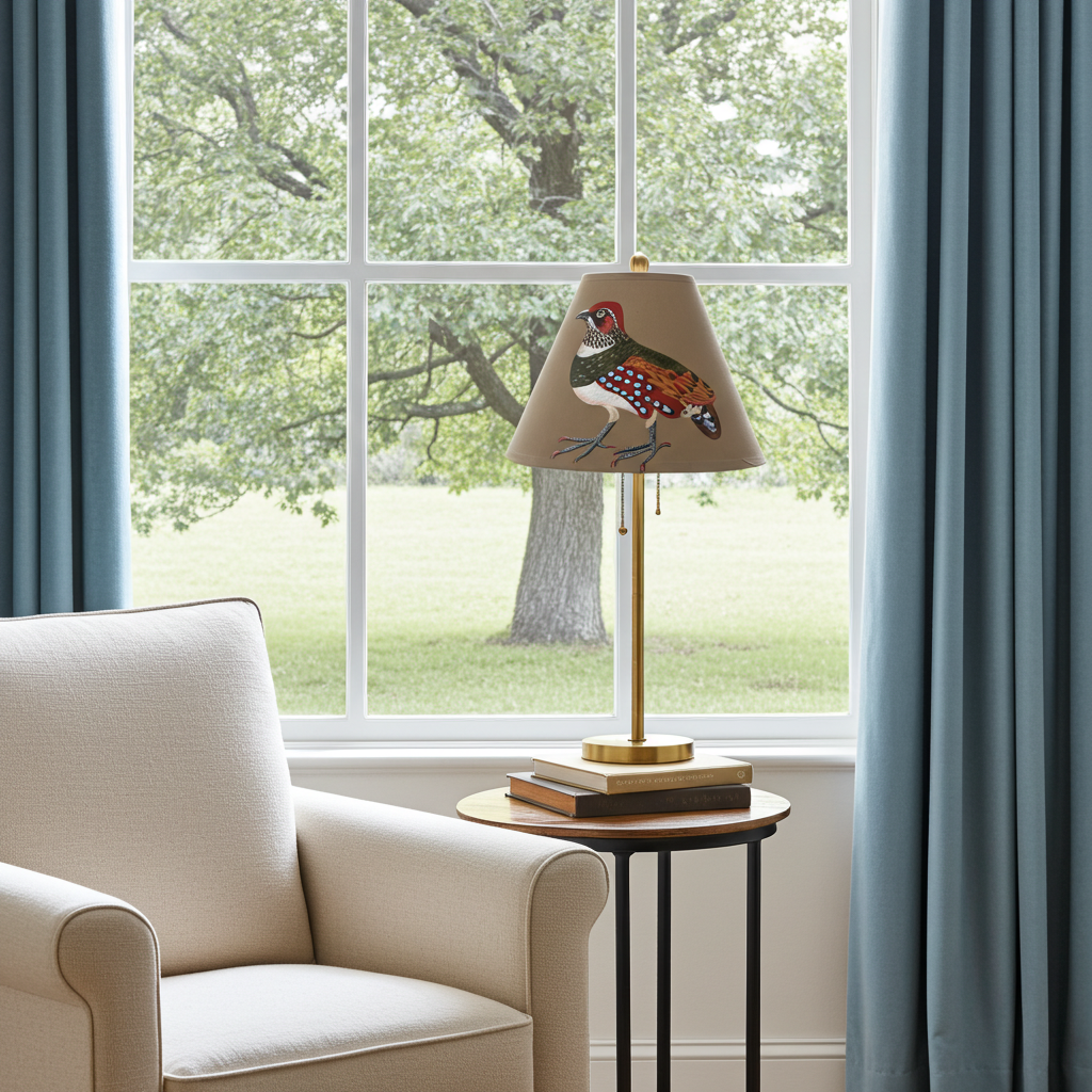 Hand-Painted Partridge Lampshade – One-Off Natural History Folk Art Design