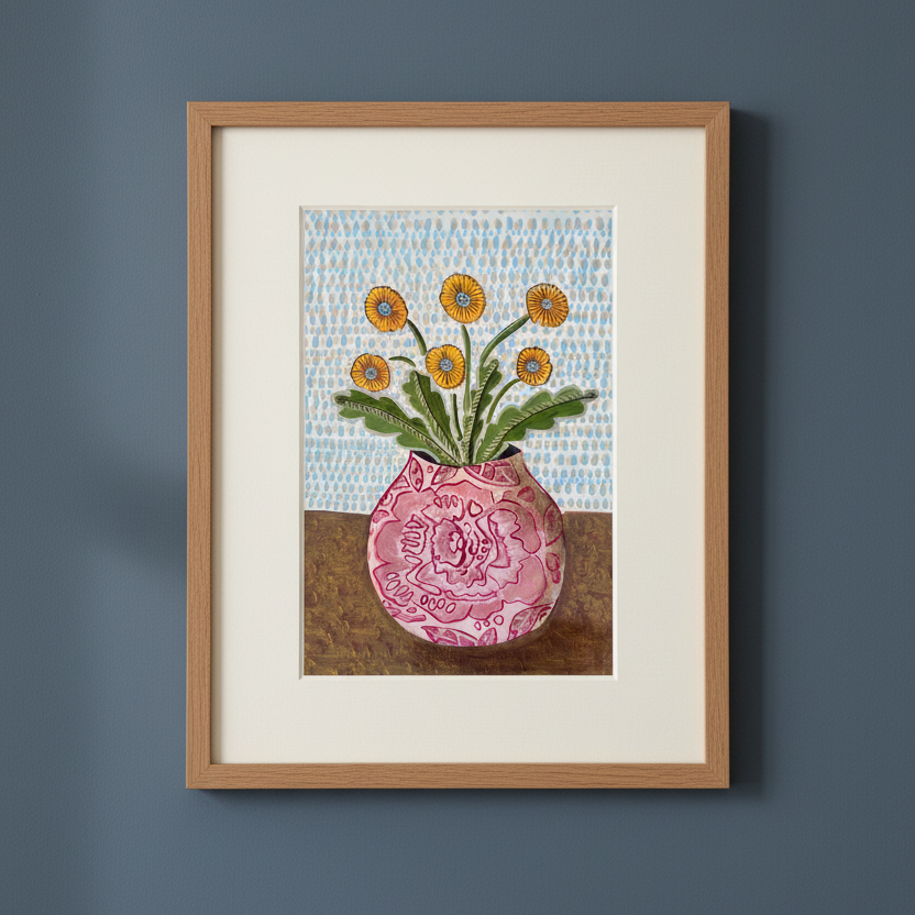 English Floral Still Life Art Print, Daisy Painting, Bloomsbury Inspired Wall Art, English Country House Decor, Pink Jug Flowers, Giclée Fine Art Print