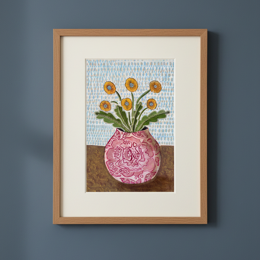 English Floral Still Life Art Print, Daisy Painting, Bloomsbury Inspired Wall Art, English Country House Decor, Pink Jug Flowers, Giclée Fine Art Print